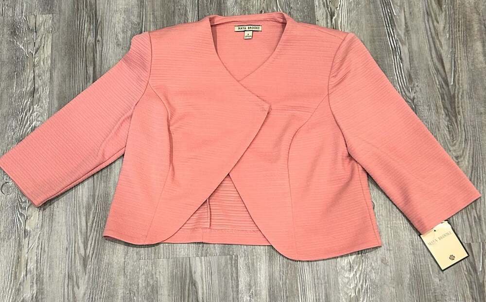 Maya Brooke Delicate Rose Textured Open-Front 3/4 Sleeve Crop Jacket Size 8